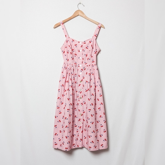 KATE SPADE Cherry Toss Poplin Dress Pink Midi Size 4 - Picture 6 of 12